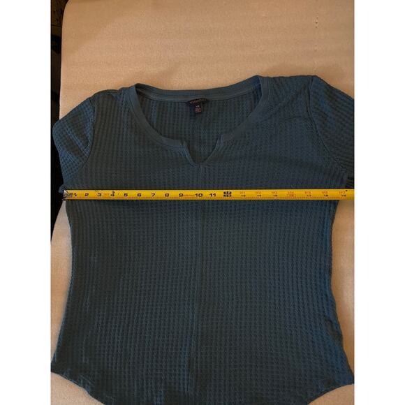 Aeropostale Waffle Knit Thermal Long Sleeve Tee L Turquoise Cabincore Classic - Picture 5 of 11